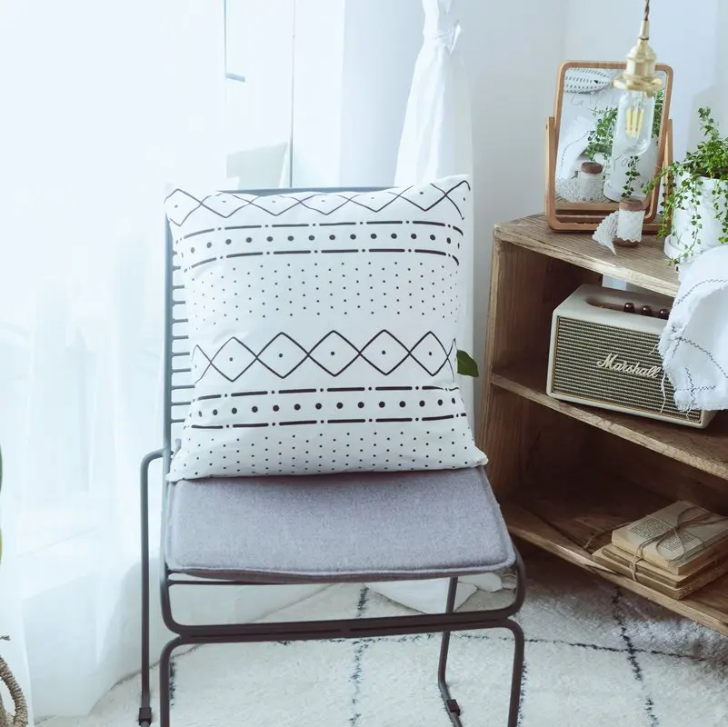 Черно-белая наволочка для подушки, украшение для дома 45x45 см/35x50 см, холщовая подушка, чехол с простым геометрическим принтом, в скандинавском стиле - Цвет: D