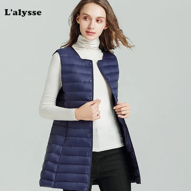 

LALYSSE Ultra Light Down jacket vest Winter Long Sleeveless Vest Coats Women O-Neck Slim Jacket Vests NEW Jacket Woman Waistcoat