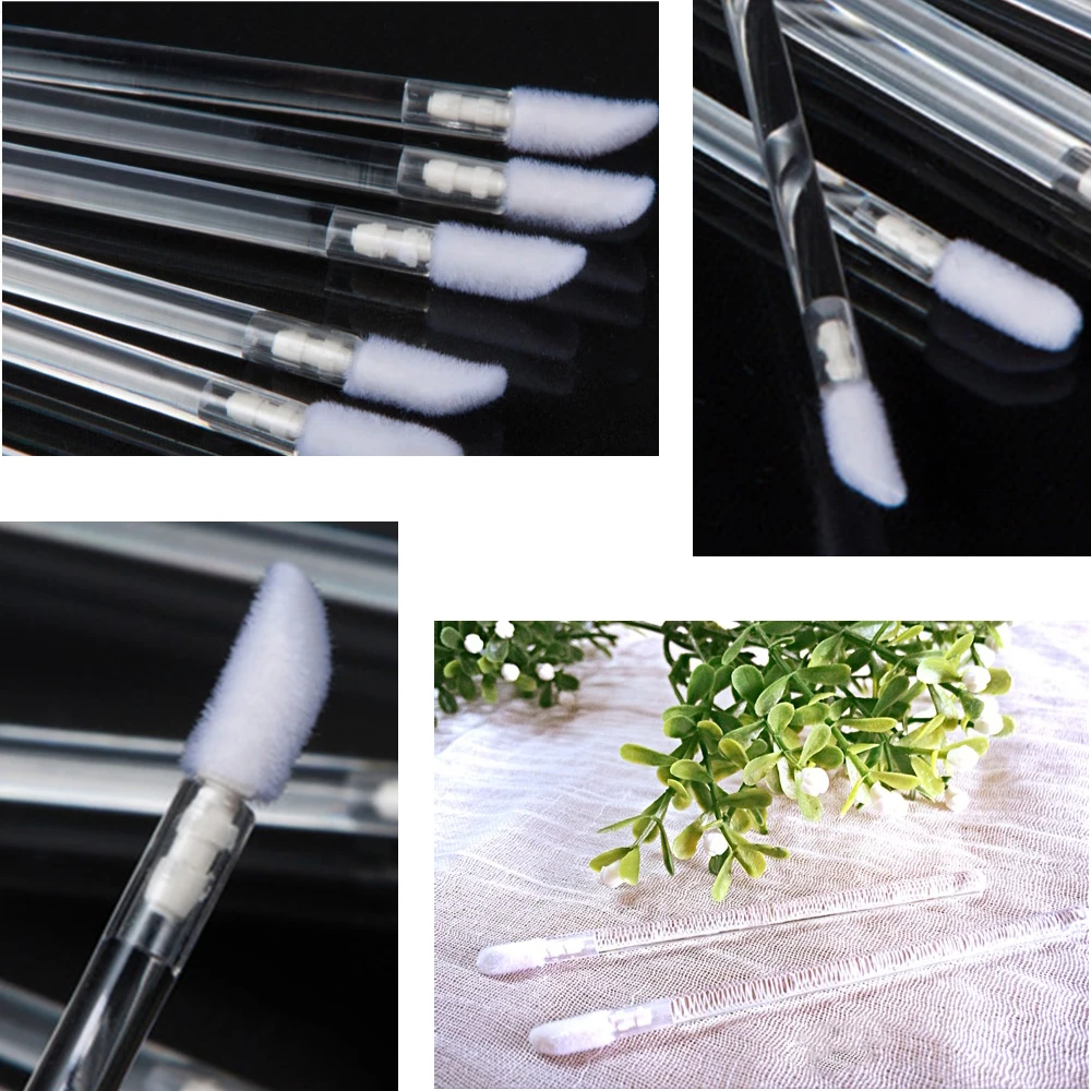 New 50Pcs Lipbrush Makeup Brushes Disposable Cosmetic Lip Brush Lipstick Gloss Wands Applicator Make Up Tool Brush Black&Clear (1)