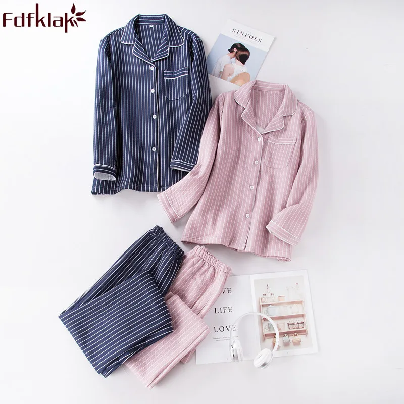 

Fdfklak Autumn 2018 Couple Pajama Sets Cotton Plaid Night Suit Sleepwear Pajamas Set Ladies Pyjamas Home Cothes Pijama Lingerie