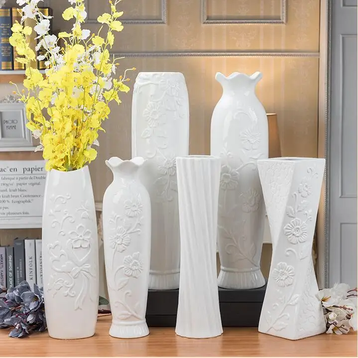 Белая фарфоровая ваза, Телевизор, шкаф, гостиная, напольная ваза, украшение, простой современный цветок, может быть установлен водой