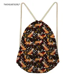 TWOHEARTSGIRL цветочным принтом лиса школьный рюкзак шнурок мешок для Для женщин симпатичная Девушки Дети Путешествия хранения Cinch Мешок Pack