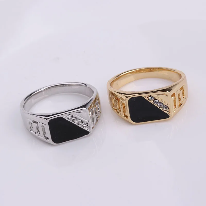 Новая мода золотой и серебряный цвета Черный Эмаль Мужской Перстень с кристаллами кольца для мужчин wo мужчин Size7-12