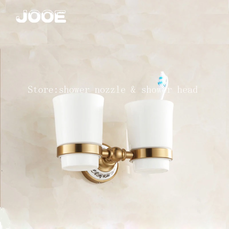

Jooe space aluminum antique Double cup holder with Ceramic Cup toothbrush holder Cup & Tumbler Holders