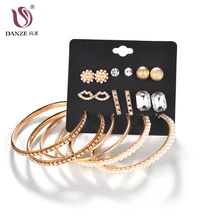 DANZE 9 пар/упак. Модный золотой смешанный губы цветы шпилька Комплект сережек для женщин Полный Кристалл Искусственный жемчуг украшения для ушей, серьги