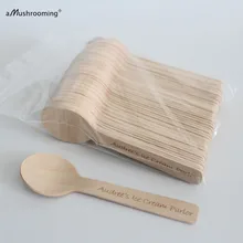 Mini cucharas de madera grabadas con láser para postres de pastel de helado hechos a mano, pequeñas cucharas de café biodegradables, cucharas de té de abedul ecológico