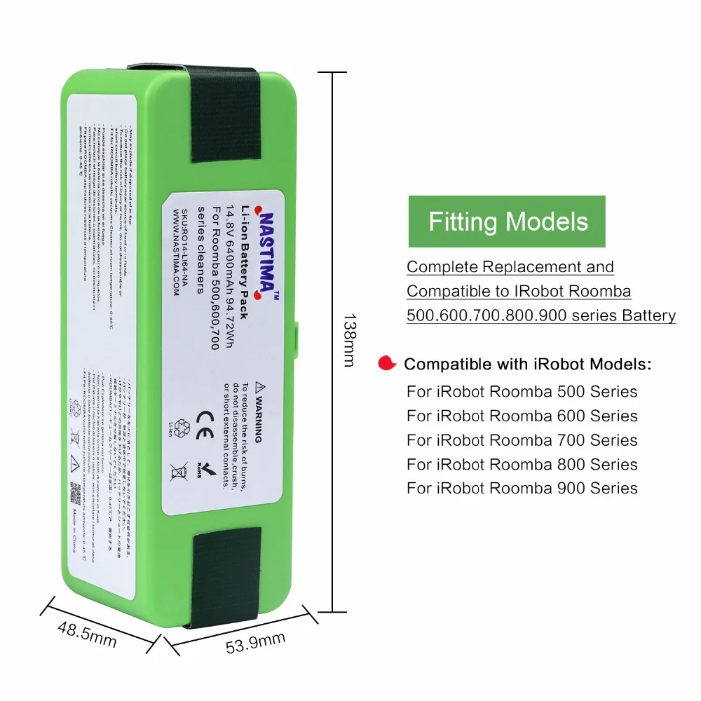 Cena NASTIMA 14.8 v 6400 mAh bateria litowa do iRobot Roomba Cleaner 500, 600, 700, 800, klapy podłogowe seria 980 600 620 650 700 770 780 880 980