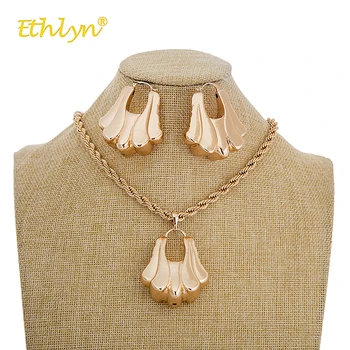

Ethlyn 2018 Fashion Women Jewelry Set Luxury Rose Gold Leaves Pendant Jewelry Accessories African Nigerian Bridal Jewellery Sets