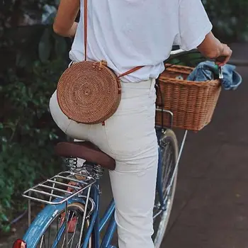 

Vintage Round Hollow Woven Rattan Crossbody Pouch Buckle Women Shoulder Bag