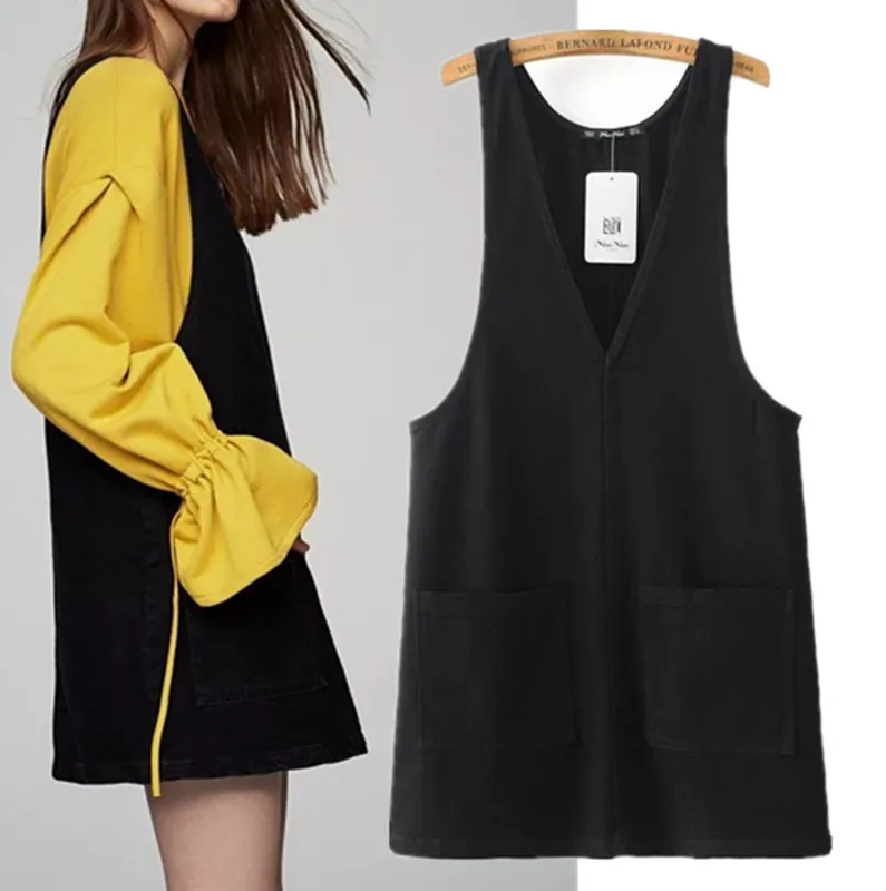 Wholesale Freeshipping summer dress vestidos 2017 The European and American wind leisure pure color women's jeans pocket vest dress Buy Cheap Freeshipping summer dress vestidos 2017 The European and American wind leisure pure color women's jeans pocket vest dress