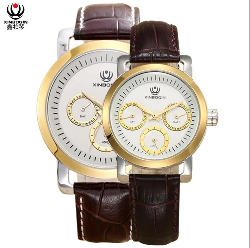 

XINBOQIN Brand Lovers Quartz Watch Neutral Designer Business Couples Watches Water Resistant Genuine Leather Wrist watch Quartz