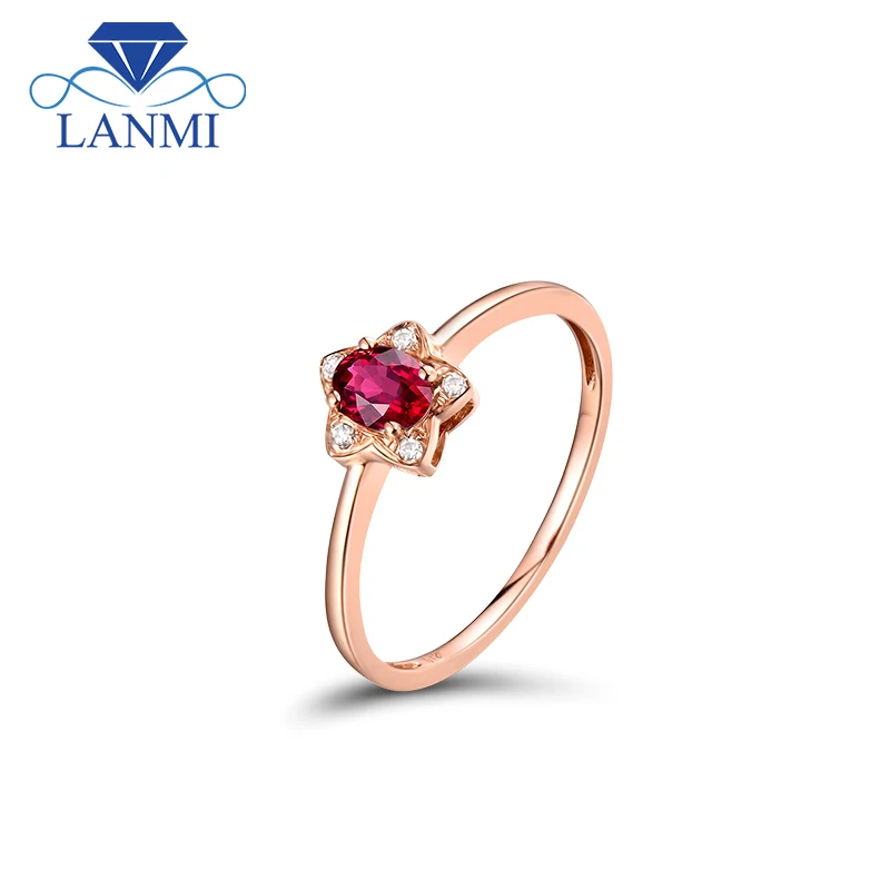 Oval 3.5mmx4.5mm Natural Ruby Engagement Ring Solid 18Kt Rose Gold Gemstone Jewelry For Young Girl WU299