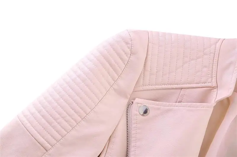 Осень-зима Для женщин мягкая куртка из искусственной кожи и пальто леди, экокожа(полиуретан), мотоциклетная розовый на молнии пальто уличная верхняя одежда для байкеров
