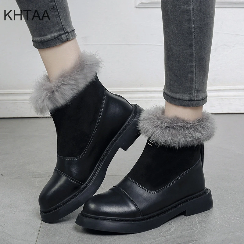 

Low Heels Women Ankle Boots Rubber Platform Short Plush Fur Warm Winter Boots Shoes Ladies 2018 Zipper Fashion Footwear Female