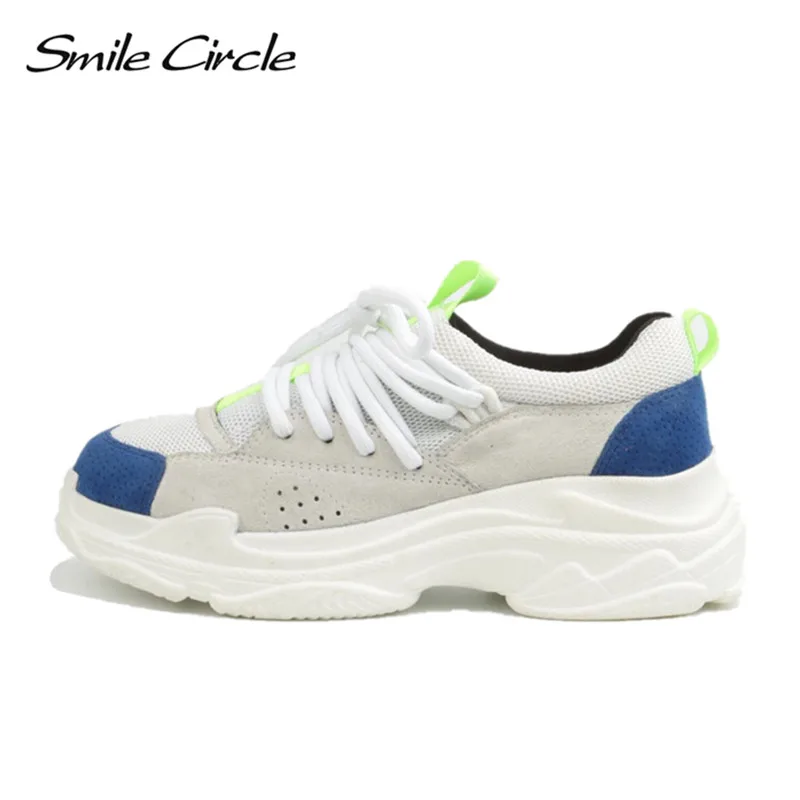 

Smile Circle 2018 Spring/Autumn Women Sneakers Genuine Leather Shoes For Women Fashion Lace-up Flat Platform Shoes
