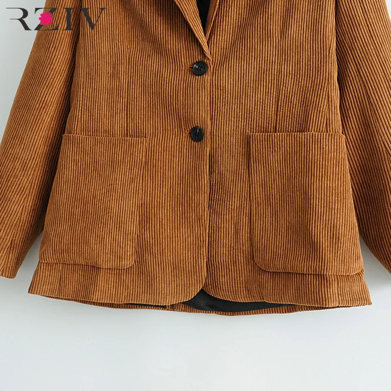 RZIV весна блейзер пальто женщин blazer случайный сплошной цвет однобортный карман декоративный вельвет костюм