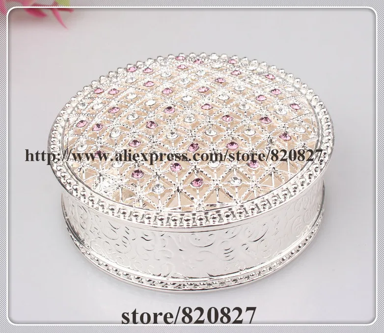 Fashion Round Shape Silver Metal Round Trinket Jewelry Box Gift Box Ring Box Storage Box Valentine Gift Round Treasure Keepsake