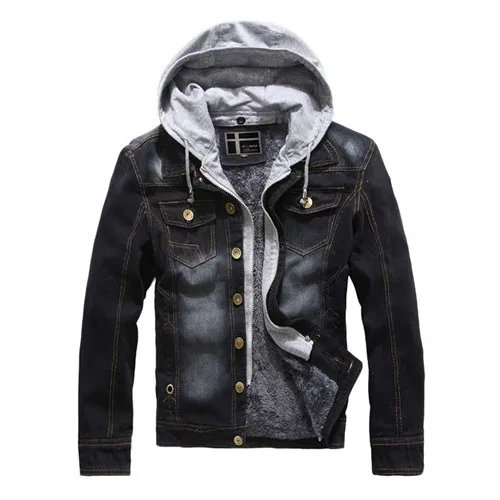 Mcikkny Winter Men Jeans Jacket And Coats Thick Warm Hooded Fleece