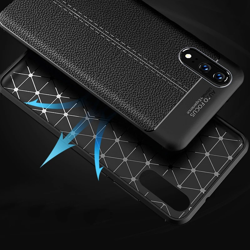 Чехол Бампер для Huawei P20 Pro армированный чехол Litchi кожаный Стильный Ультратонкий