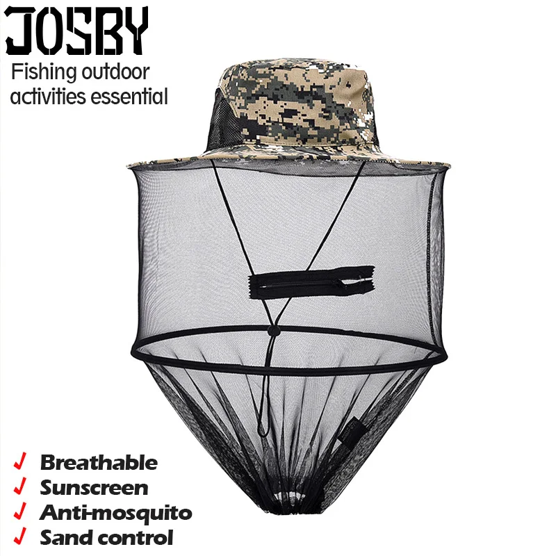 

JOSBY Camouflage Fishing Hat Mosquito Cap Fly Bug Insect Bee Hat With Net Mesh Neck Head Face Protector Fishing Hat