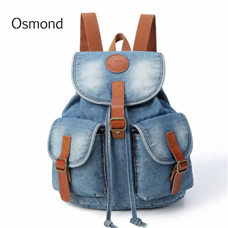 

Osmond Feminine Vintage Denim Backpacks For Teenage Girls Women Shoulder Bags Female College Rucksack Drawstring Bucket Pack Bag