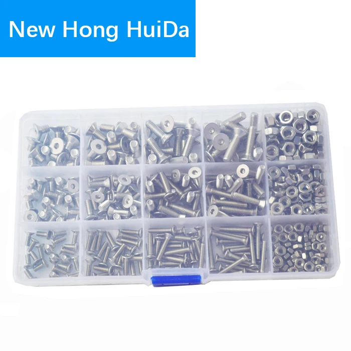 M5 304 Stainless Steel Hexagon Socket Head Cap Screws Hexagon Socket Head Screw Head Mechanical Parts Bolt and Nut Combination Box