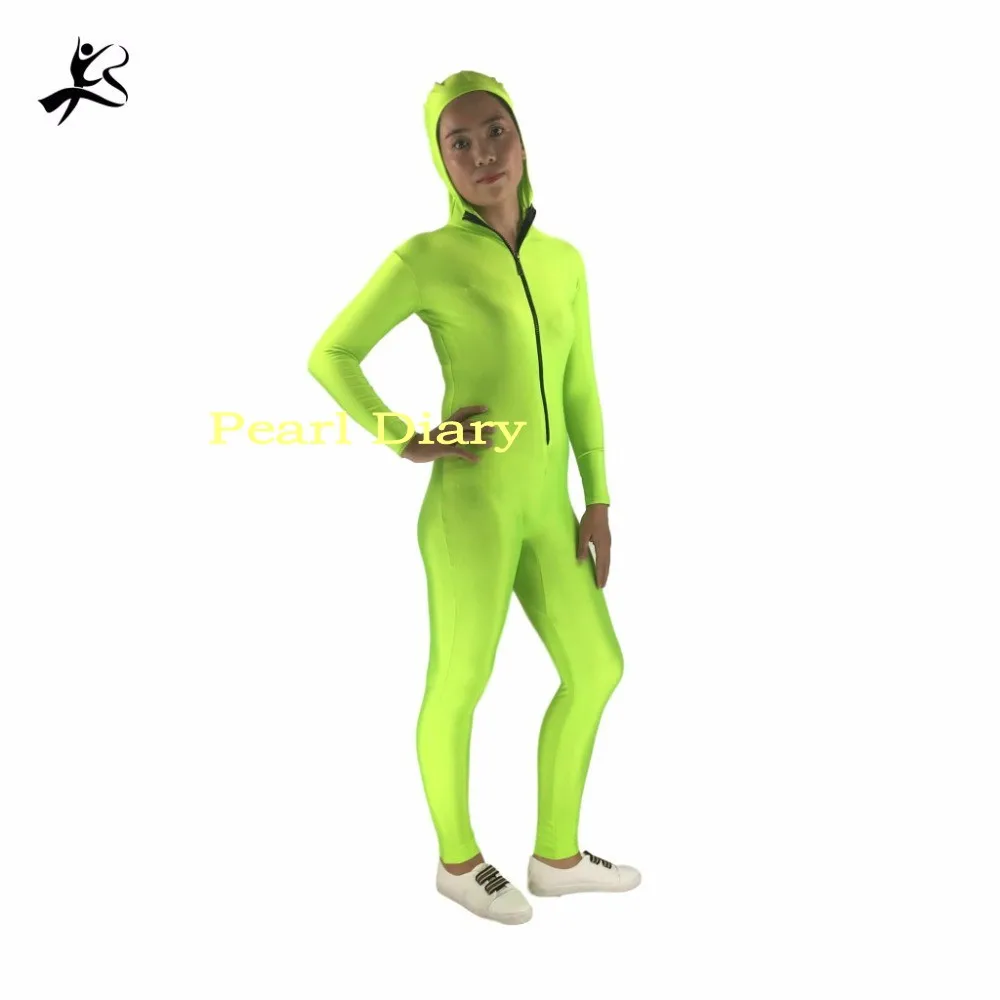 Флуоресцентный зеленый костюм Zentai из лайкры танцевальный унитард спандекса с