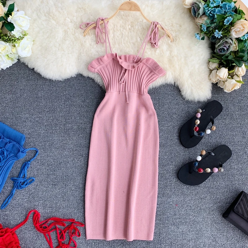 Женское трикотажное платье ALPHALMODA с оборками и высокой талией Пляжное