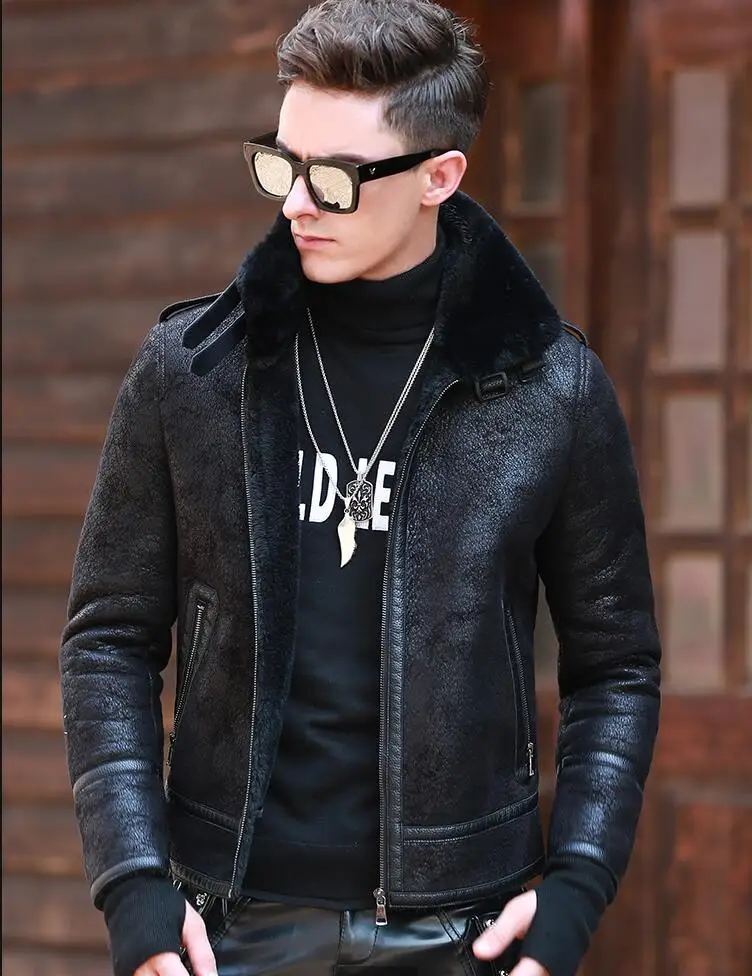 

New arrival Men's Winter Fur one coat Slim thick men's leather jacket high quality Male Winter Bomber Jackets Outerwear