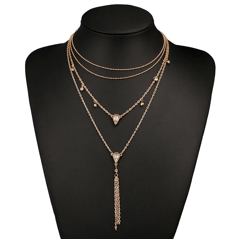 RscvonM, европейский стиль, модное ожерелье, блестящая струна, капля воды, высокое качество, кристалл, длинные кисточки, Женское Ожерелье