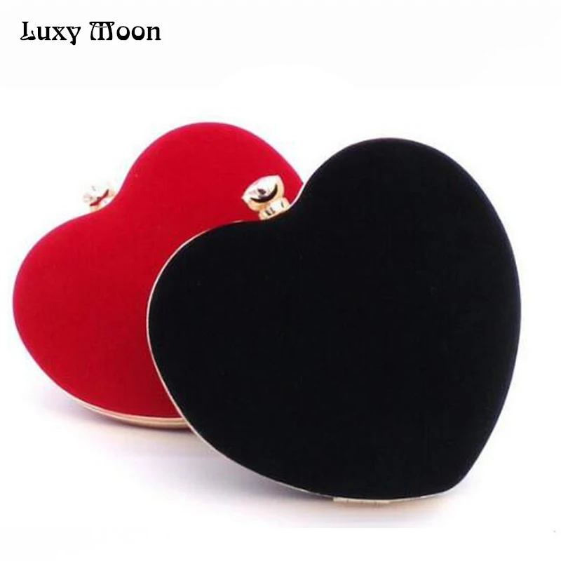 New 2017 Heart Shape Clutch Bags Suede Red Evening Bag Chains Clutches Wedding Purse Handbags Women