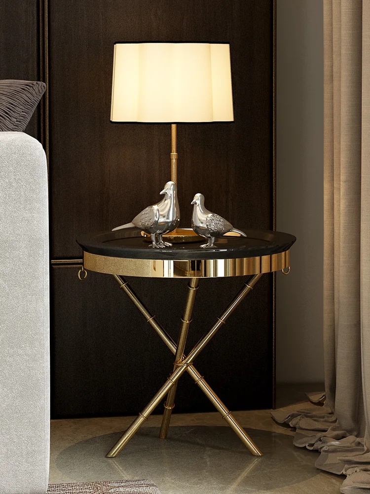 golden corner gold-plated round coffee table stainless steel corner marble side table