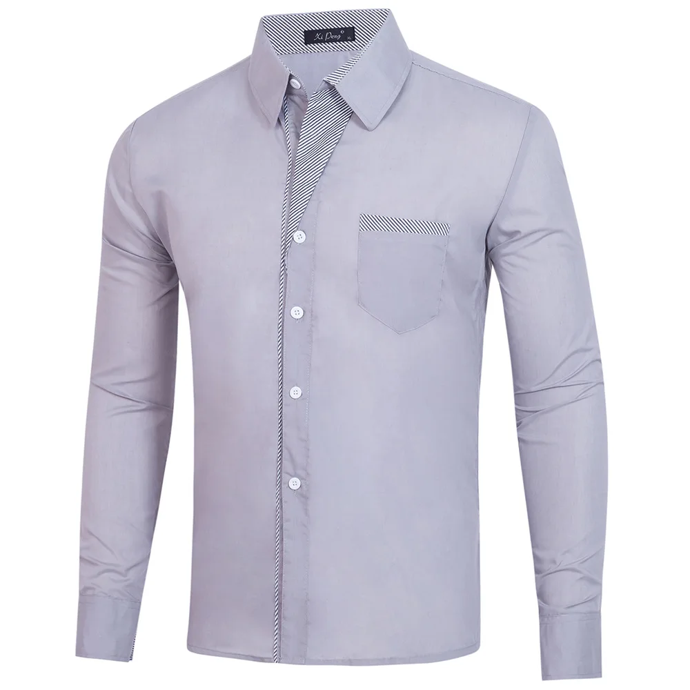 4XL размера плюс брендовая одежда хлопок Мужская одежда Твердые Мягкие мужские рубашки с длинным рукавом мужские рубашки Повседневная приталенная горячая распродажа - Цвет: Light gray