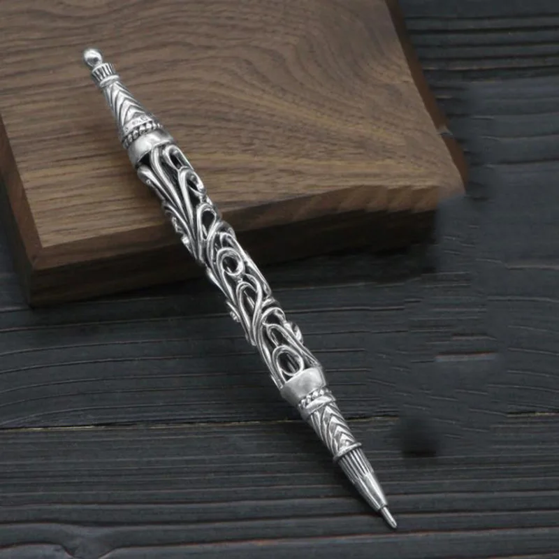 Традиционный китайский стиль, ручная работа, серебро 925, ручка с полой резьбой, металлическая шариковая ручка с подвеской, роскошный подарок для школы