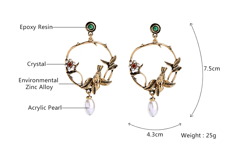 Подвеска петли серьги дизайн сплав птицы листья цветок имитация жемчуга Винтажные серьги для женщин ювелирные аксессуары