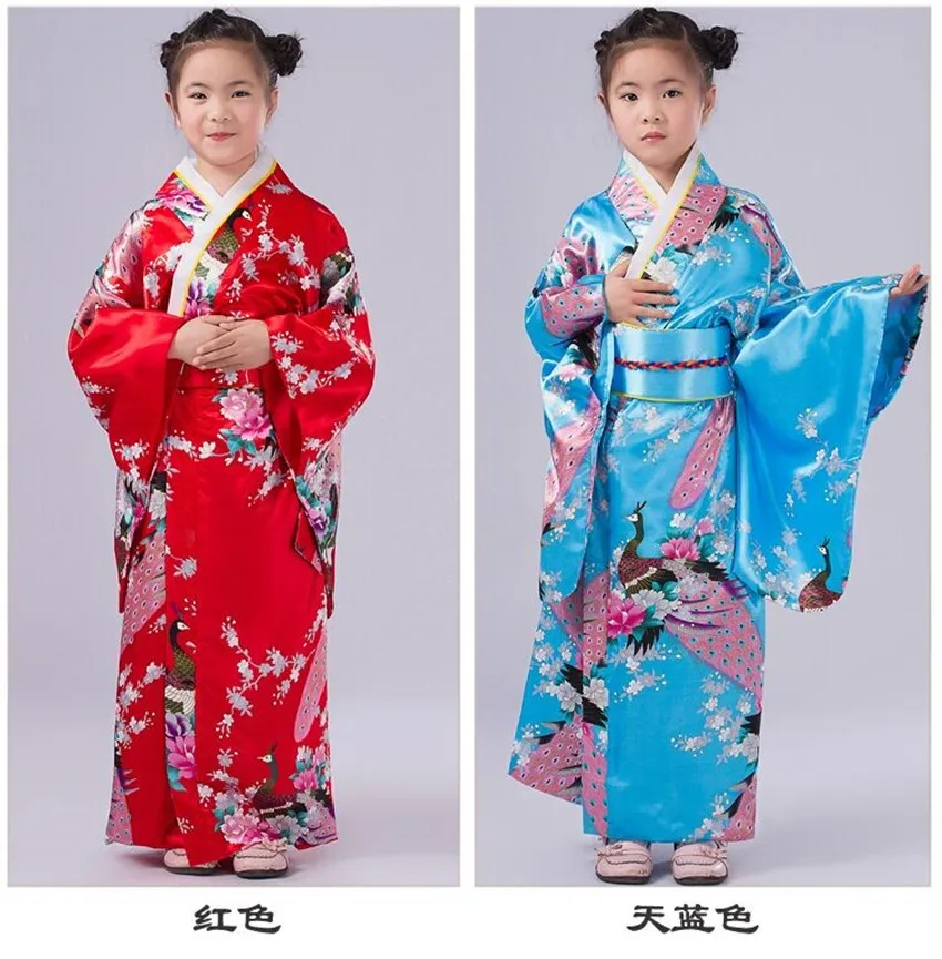 Vintage traditional Japanese gril's Kimono Yukata Haori Kids' Yukata obi Dresses 