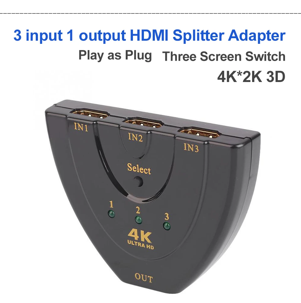 3 Ports HDMI Switch Switcher HDMI Splitter for XBOX 360 PS3 PS4 Projector Smart Android HD 1080P 2K4K 3 Input to 1 Output (1)
