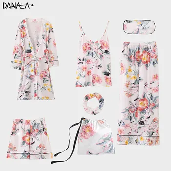 

DANALA Cotton Casual Robe Sets Sleepwear For Women Long Floral Print Vogue Lady Nightwear Sets Home Suits For Women Summer 2019