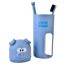 Портативная спринцовка мультяшная Свинья с 2 зубными щетками SetWheat соломенная дорожная сумка для ухода за зубами