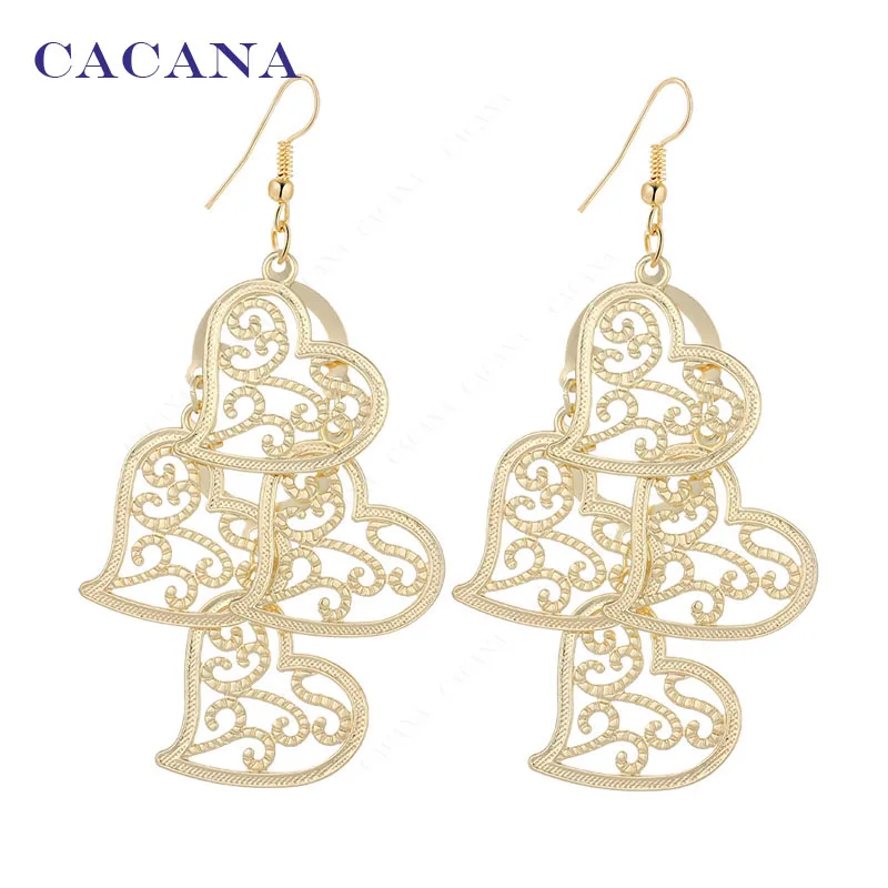 CACANA Dangle Long Earrings For Women Peach Heat Shape Hollow Bijouterie Hot Sale No.A259 A260
