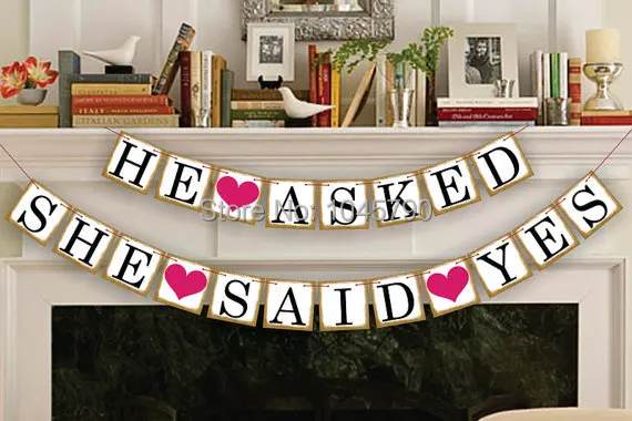 

Free Shipping 1 X Gold Side HE ASKED SHE SAID YES Bunting Banner Wedding Engagement Party Decoration Supplies