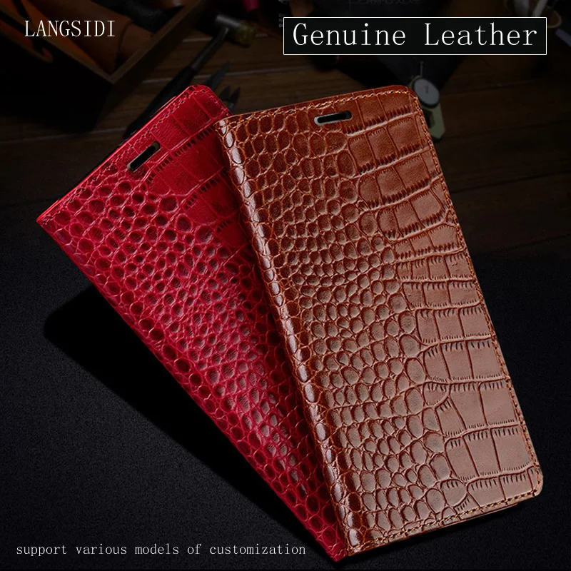 

Luxury Genuine Leather Case For Samsung C8 flip case Crocodile texture silicone soft bumper all around protect phone cover