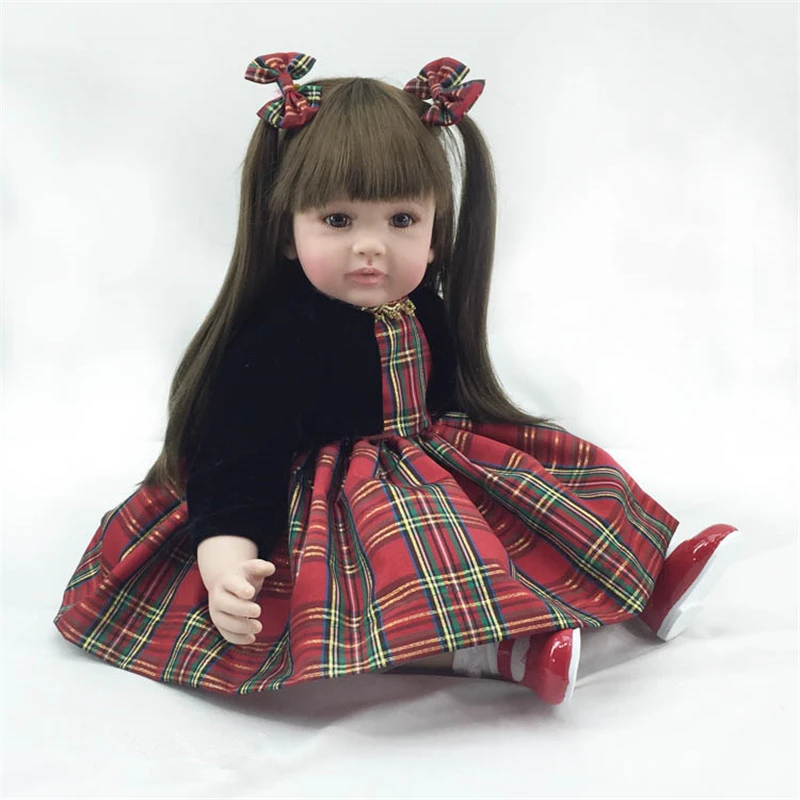 

[SGDOLL] 2017 New 22" Lifelike Red Dress Vintage Girl Reborn Dolls Silicone Vinyl Handmade Baby Toys Holiday Xmas Gift 15121907