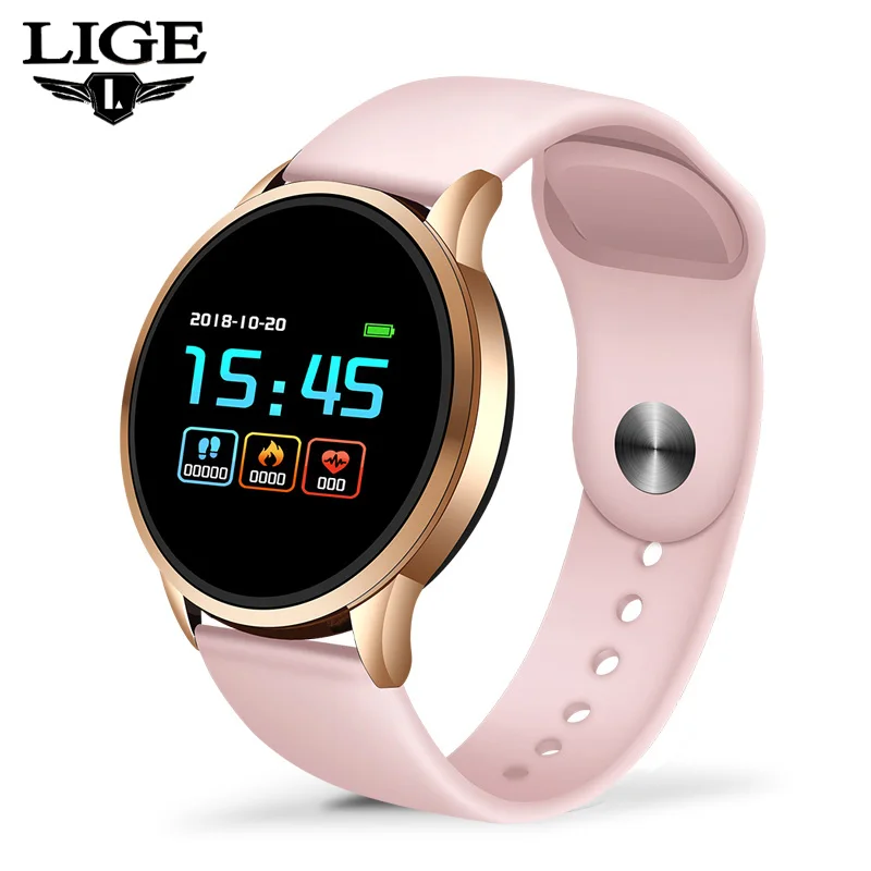 LIGE, новинка, умный браслет для женщин, пульсометр, монитор артериального давления, спортивный умный Браслет, шагомер, фитнес-трекер, умные часы для мужчин - Цвет: Rose gold pink