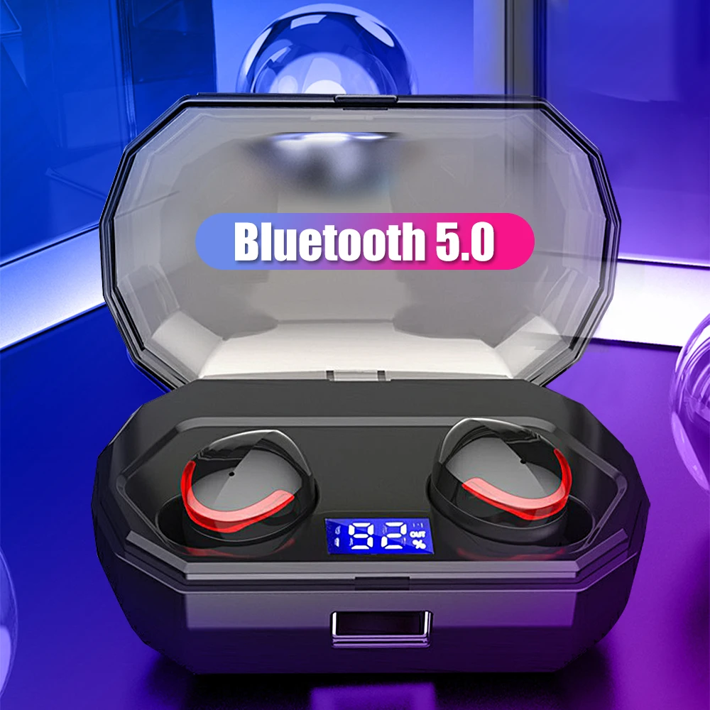 

Bluetooth Earphones V5.0 True Wireless TWS Earbuds with LED Power Display 2000mAH Charger Case Sweatproof Sports Headsets