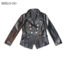 Шило GO кожаная куртка Женская Весенняя мода Овчина натуральная кожа пальто воротник с лацканами однобортный офисный женский OL Тонкий