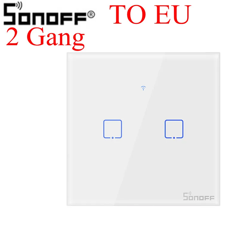 Sonoff T0 US/UK/EU Стандартный 1/2/3 Wi-Fi настенных выключателей eWeLink голосового дистанционного управления работает с Alexa Google Home - Комплект: T0 EU 2 Gang-TX