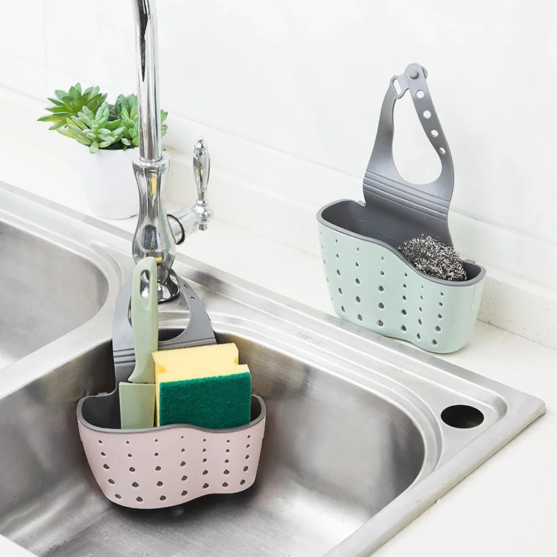 Blue Double-Layer Adjustable Button Type Sink Storage Hanging Basket 