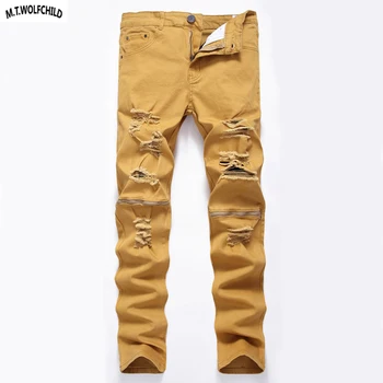 

Fashion 2020 New Mens Denim Pants Hole Jeans mens zipper Elasticity skinny ripped blue casual male Denim trousers
