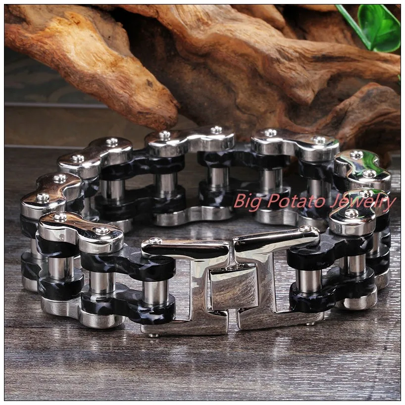 8.86''*24mm 131g Free Shipping Black Silver Stainless Steel Biker